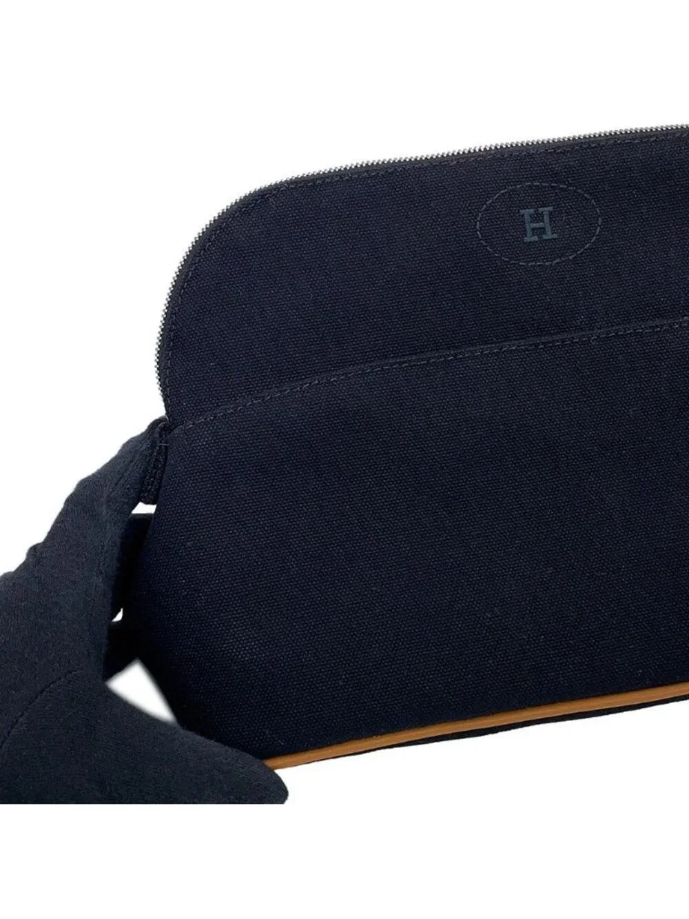 Hermes Pouch Bolide MM Black Silver Canvas Makeup Case